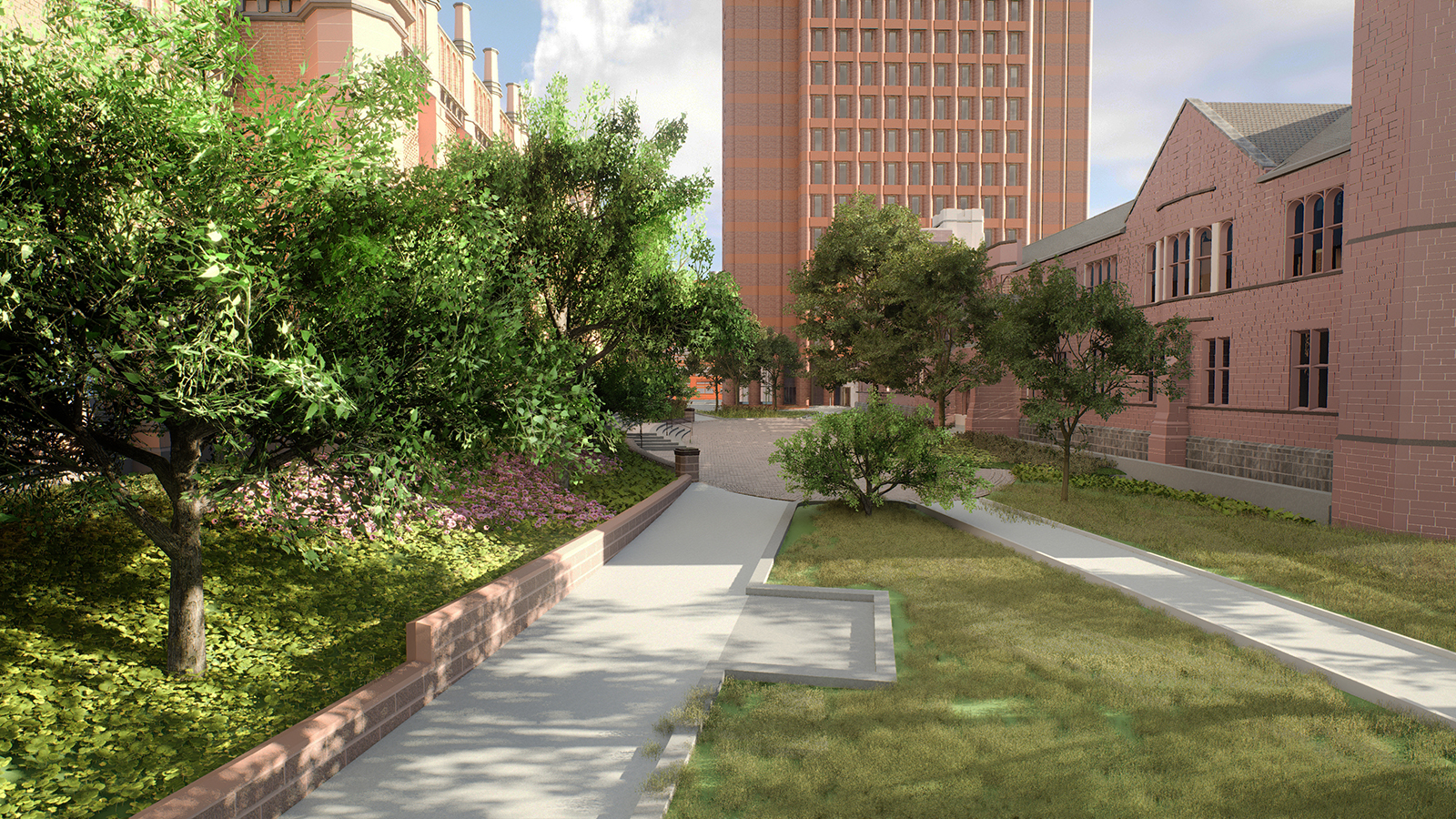 Rendering of the renewed landscape and connectivity from Prospect Street