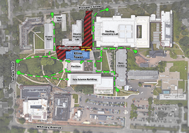 Pedestrian routing instructions for Kline Tower renovation