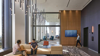 Fourteenth-floor lounge at Kline Tower, Yale University, photo by Thomas Holdsworth