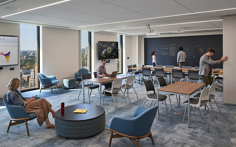 Eighth-floor collaboration space at Kline Tower, Yale University, photo by Thomas Holdsworth