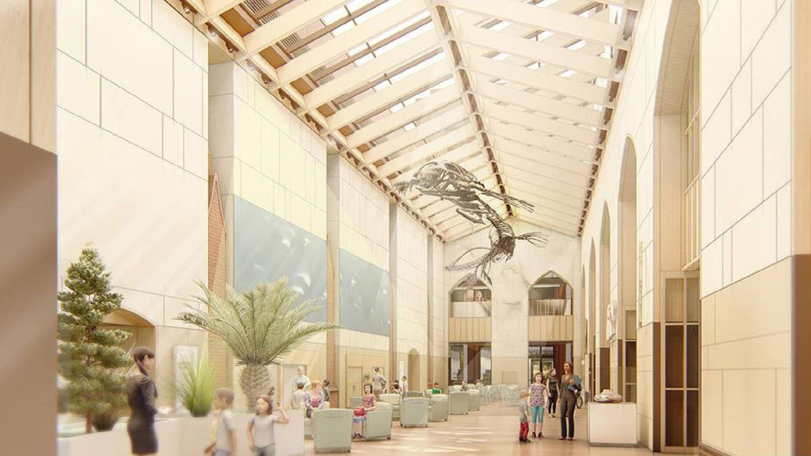 Rendering of the new atrium between Yale Peabody Museum and the Environmental Science Center